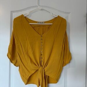 Stradivarius Yellow V-Neck Tie-Front Blouse
